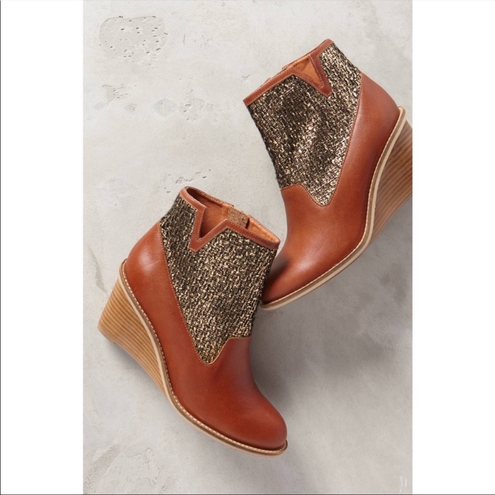 Anthropologie Brown and Gold Ankle Boots